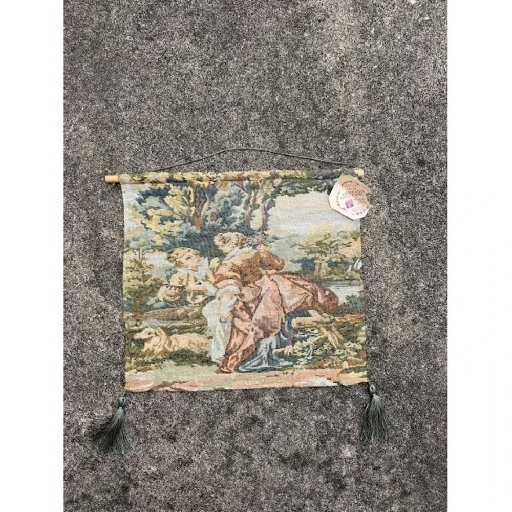 Cottagecore Rococo American Crafts Wall Hanging 16x16 Pastoral Tapestry Decor